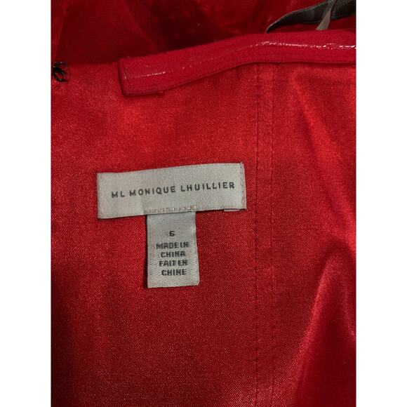 Ml Monique Lhuillier 'Monique Lhuillier' Red Swiss Dot Off-The-Shoulder - Picture 4 of 5